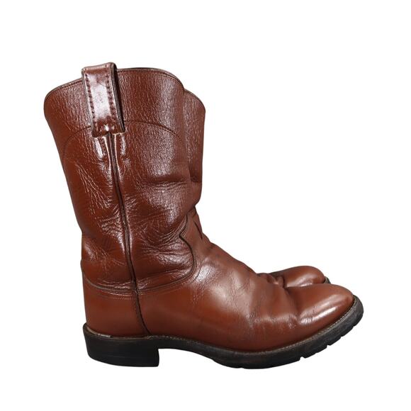 Justin Boots Mens 6 Western Roper Cowboy Leather Brown Round Toe Vintage 1993